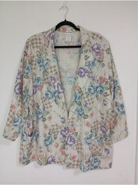 Floral & Plaid Alice Stuart Womens Blazer Jacket X-Large USA